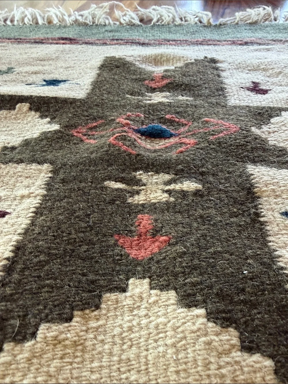 Handwoven Southwestern Star Wool Rug  Cream and Charcoal